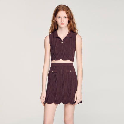 Davis Cropped Decorative Knit Top Brown