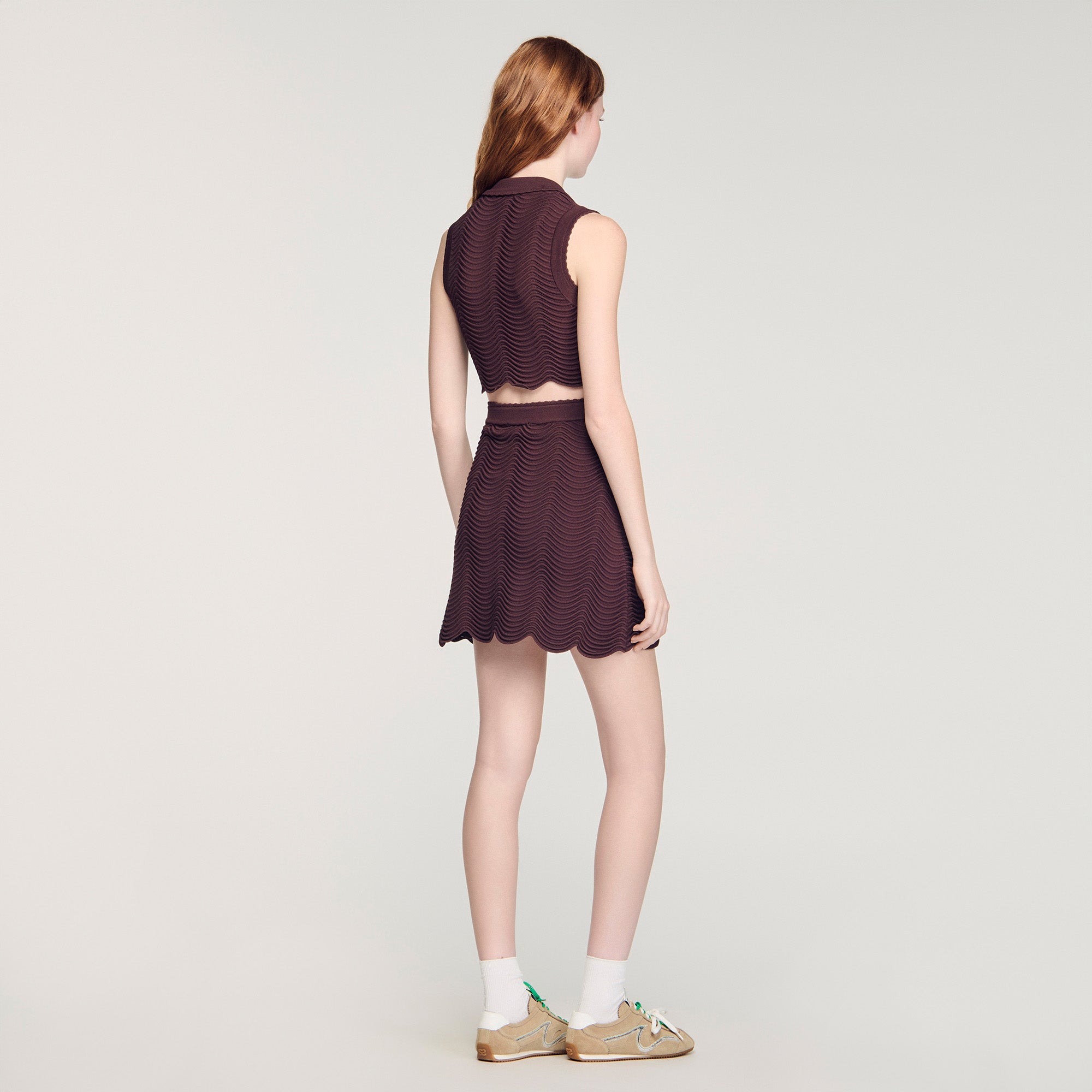 Davis Cropped Decorative Knit Top Brown