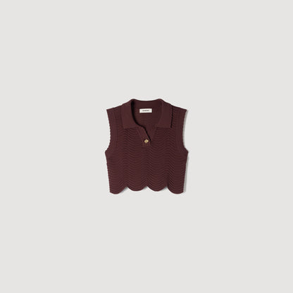 Davis Cropped Decorative Knit Top Brown