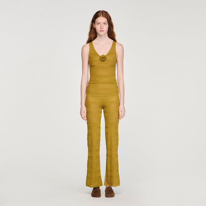Milie Floral Pointelle Knit Jumper Olive