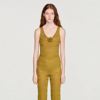 Milie Floral Pointelle Knit Jumper Olive