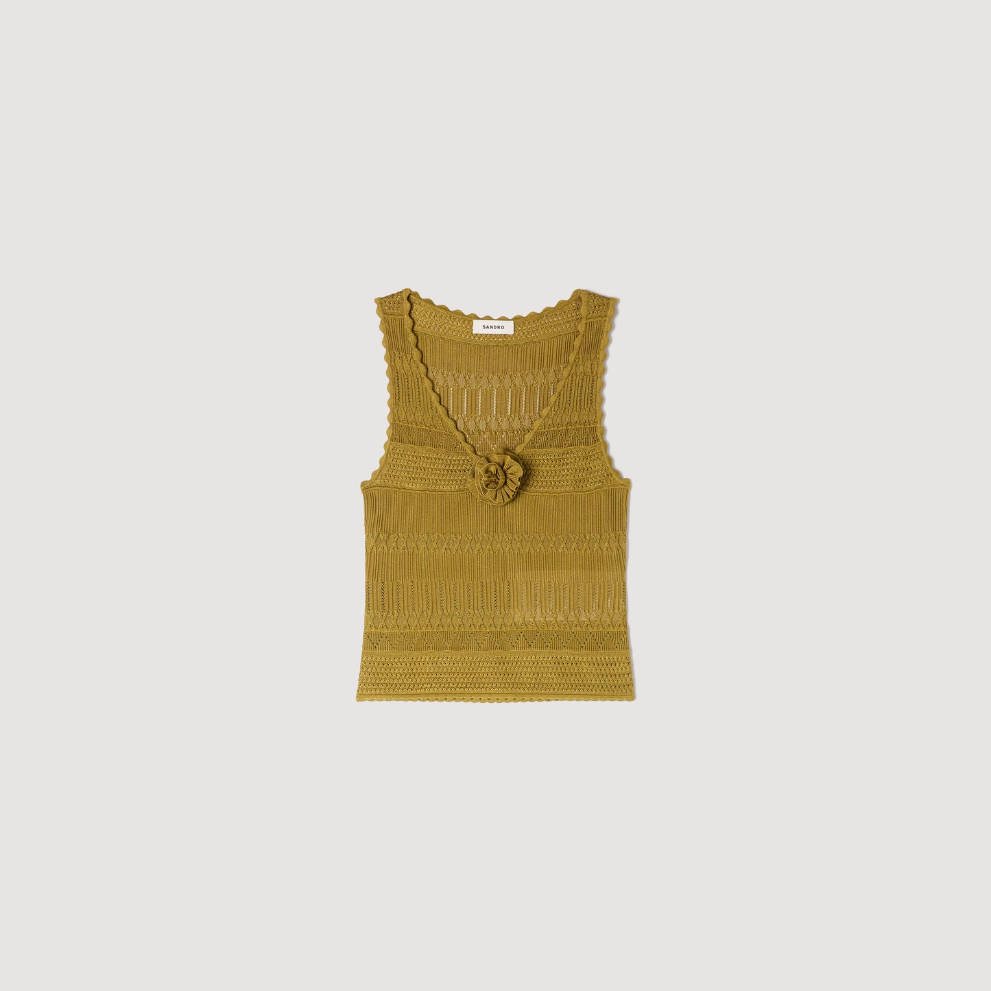 Milie Floral Pointelle Knit Jumper Olive