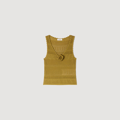 Milie Floral Pointelle Knit Jumper Olive