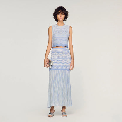 Davi Decorative Knit Crop Top Sky Blue