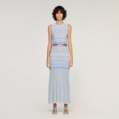 Davi Decorative Knit Crop Top Sky Blue