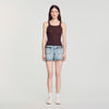 Aloe Pointelle knit vest top with bow Brown