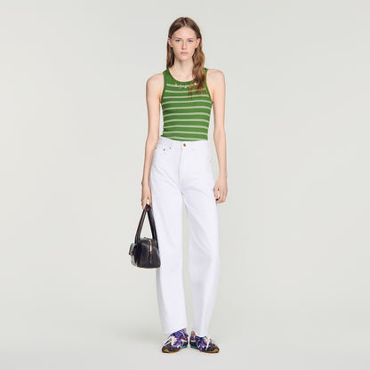 Ona Striped vest top with tassels Green / Ecru