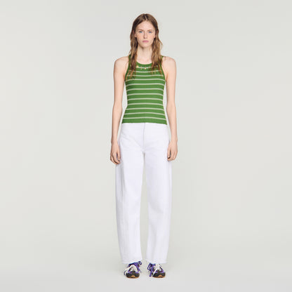 Ona Striped vest top with tassels Green / Ecru