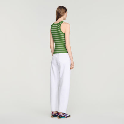 Ona Striped vest top with tassels Green / Ecru