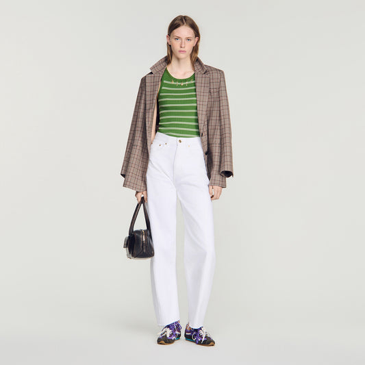 Ona Striped vest top with tassels Green / Ecru