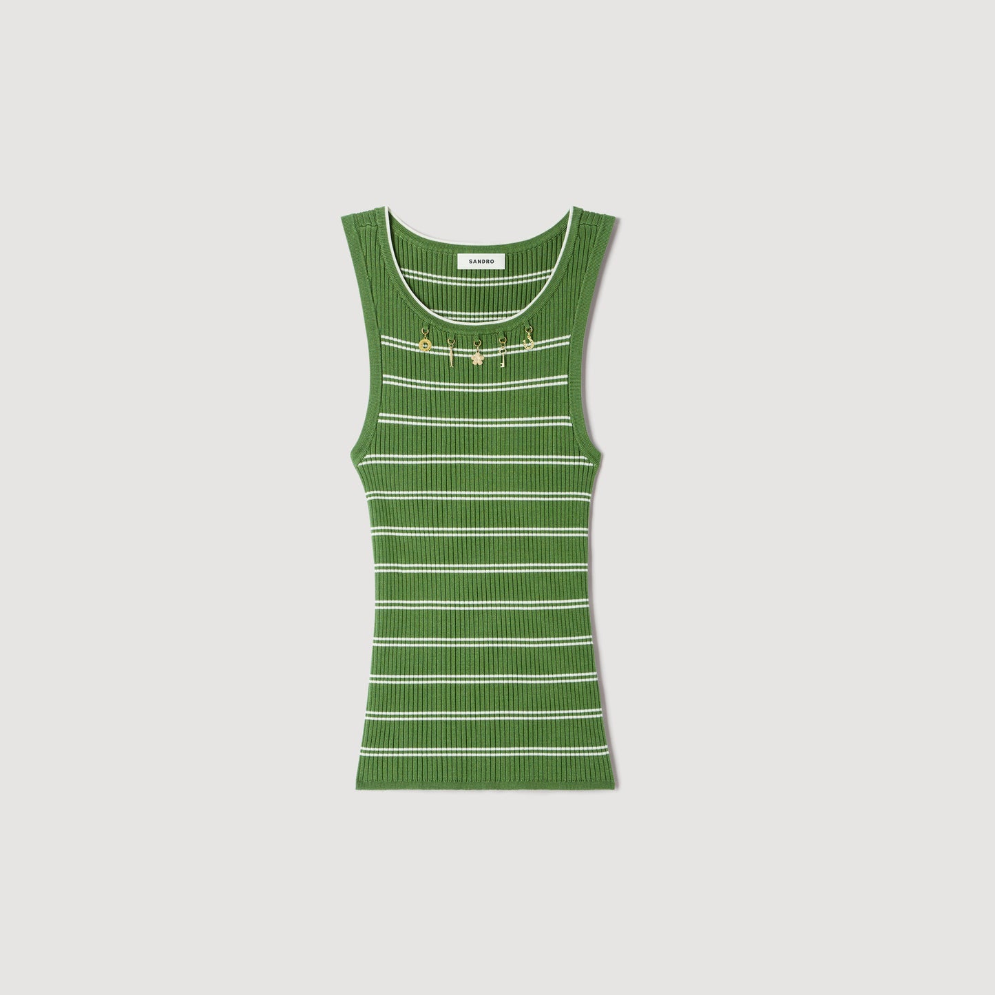 Ona Striped vest top with tassels Green / Ecru