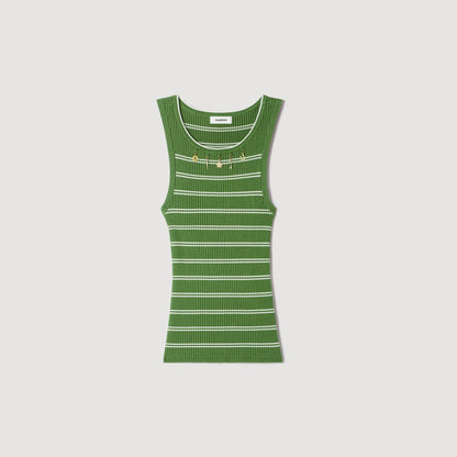 Ona Striped vest top with tassels Green / Ecru