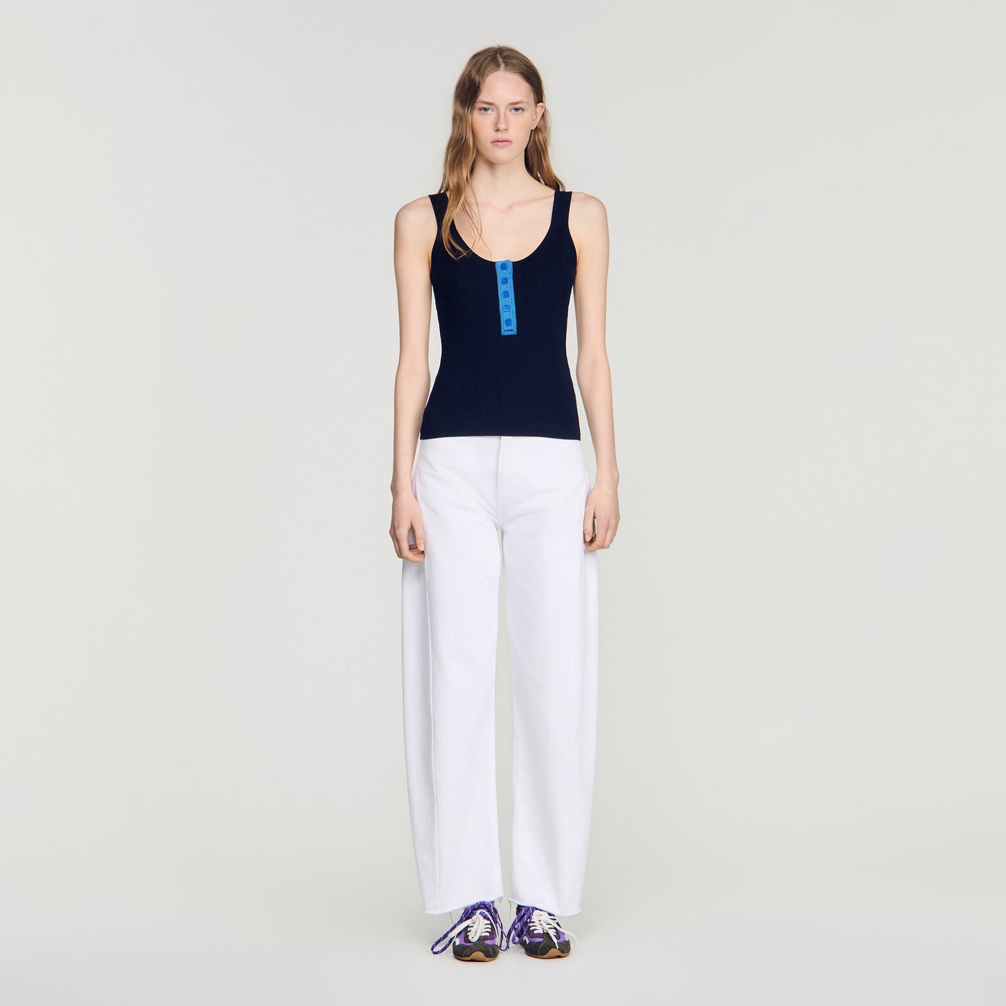 Emil Contrast button vest top Navy Blue
