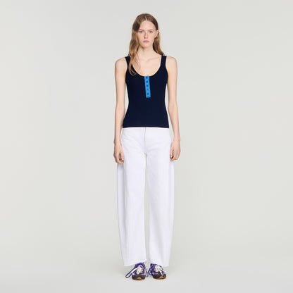 Emil Contrast button vest top Navy Blue