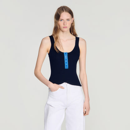 Emil Contrast button vest top Navy Blue