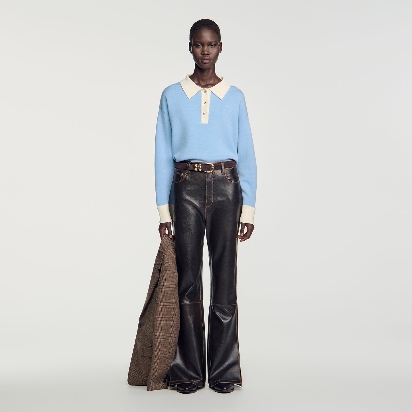Megan Two-tone wool polo jumper Sky Blue