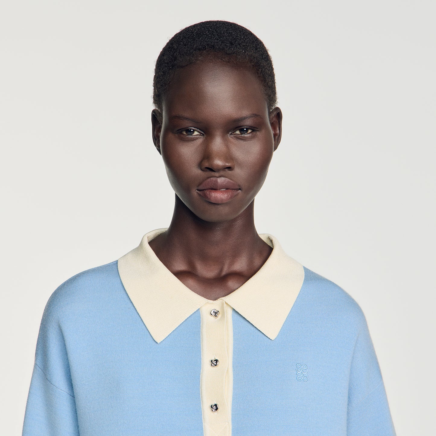 Megan Two-tone wool polo jumper Sky Blue