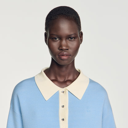 Megan Two-tone wool polo jumper Sky Blue