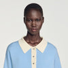Megan Two-tone wool polo jumper Sky Blue