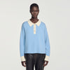Megan Two-tone wool polo jumper Sky Blue