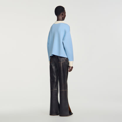 Megan Two-tone wool polo jumper Sky Blue