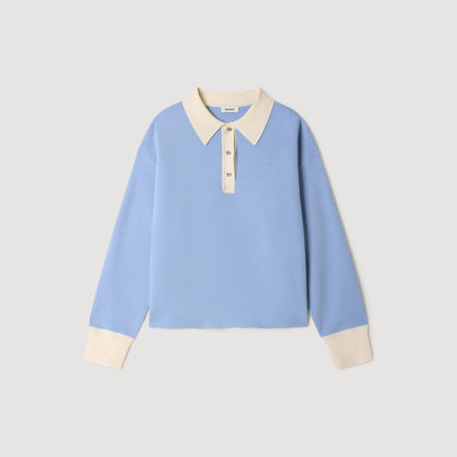Megan Two-tone wool polo jumper Sky Blue