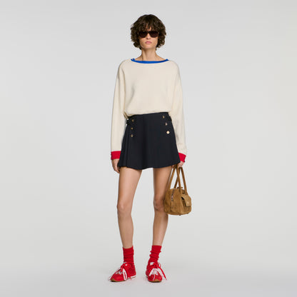 Shanti Contrast round-neck wool jumper Ecru