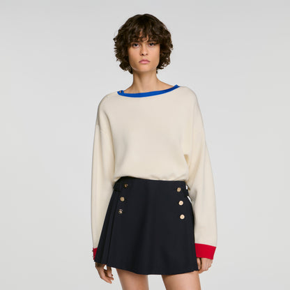 Shanti Contrast round-neck wool jumper Ecru