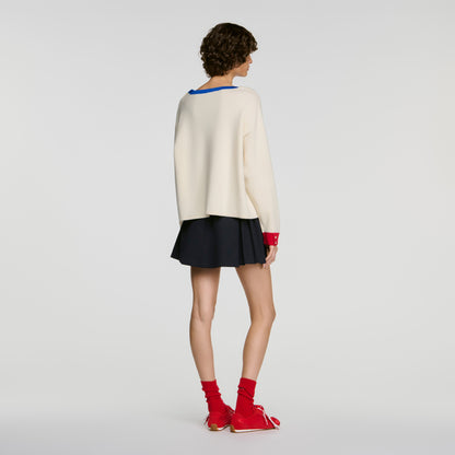 Shanti Contrast round-neck wool jumper Ecru