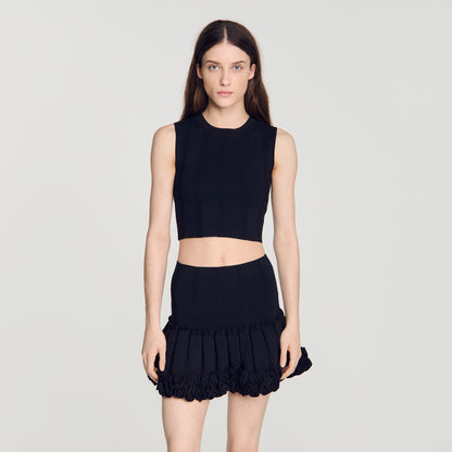Noe Cropped ribbed knit top Black