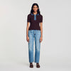 Richmond Knit polo jumper with denim collar Brown