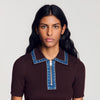 Richmond Knit polo jumper with denim collar Brown