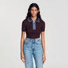 Richmond Knit polo jumper with denim collar Brown