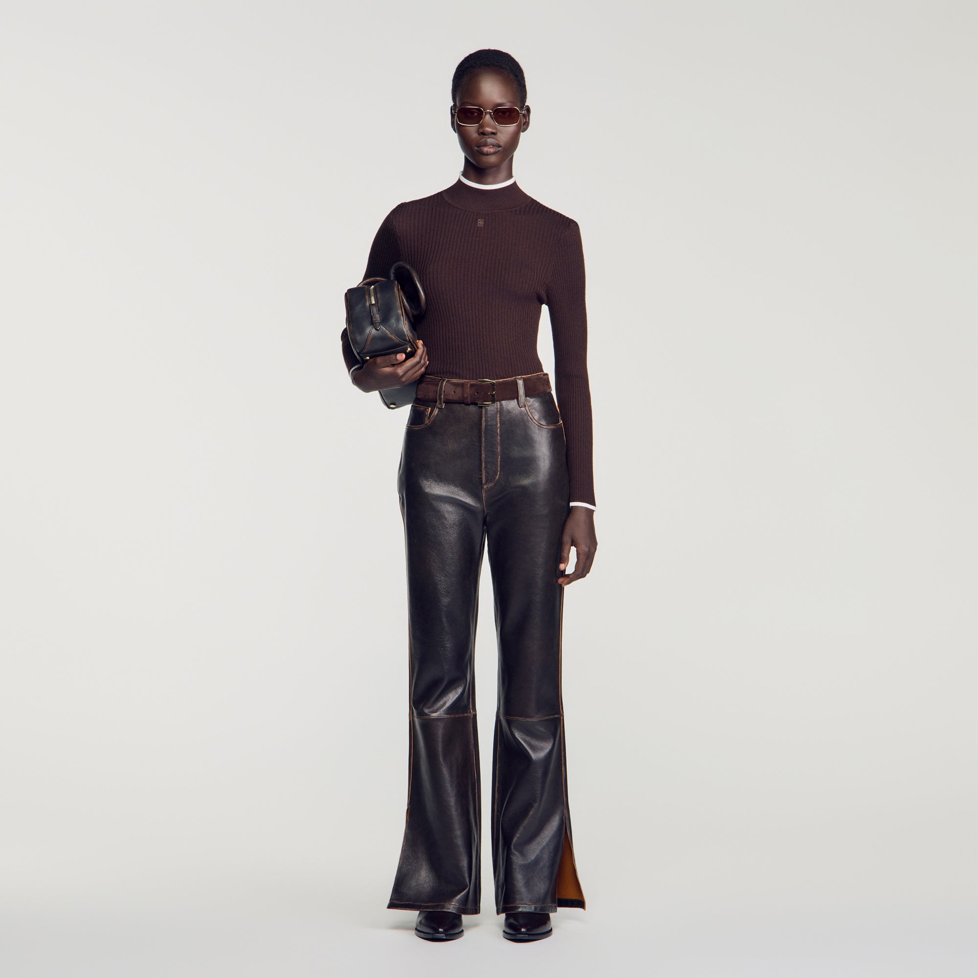 Cole Ribbed roll-neck jumper Brown