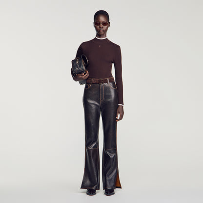 Cole Ribbed roll-neck jumper Brown
