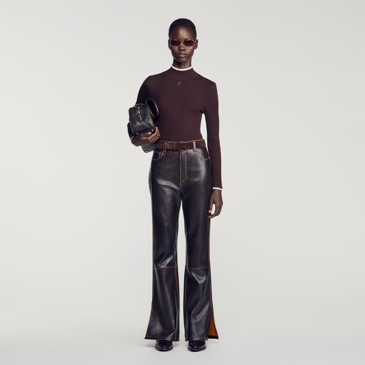 Cole Ribbed roll-neck jumper Brown