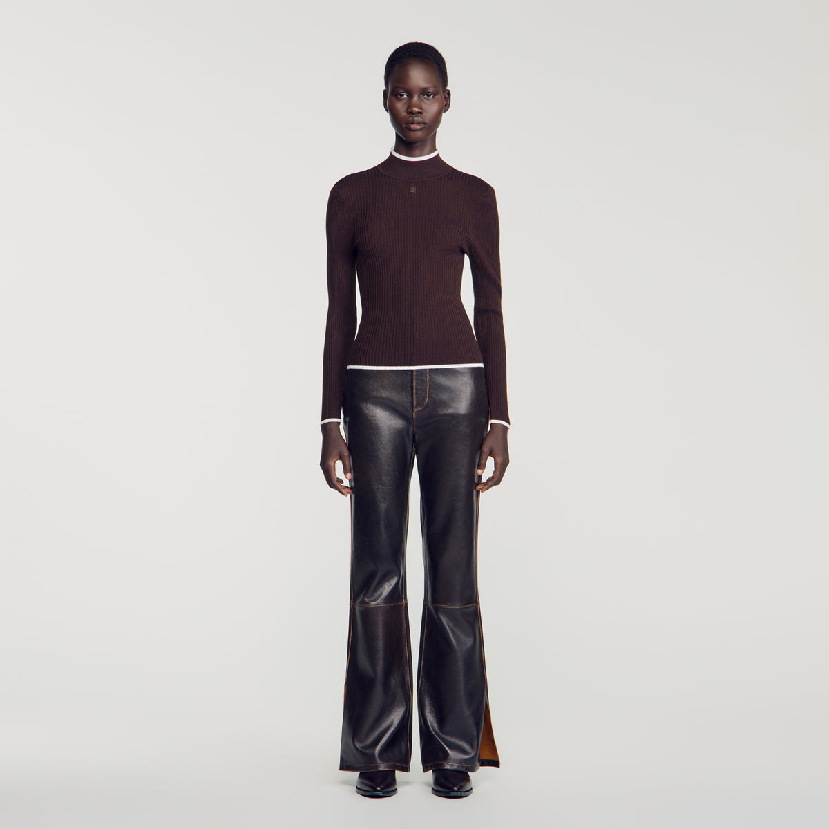Cole Ribbed roll-neck jumper Brown