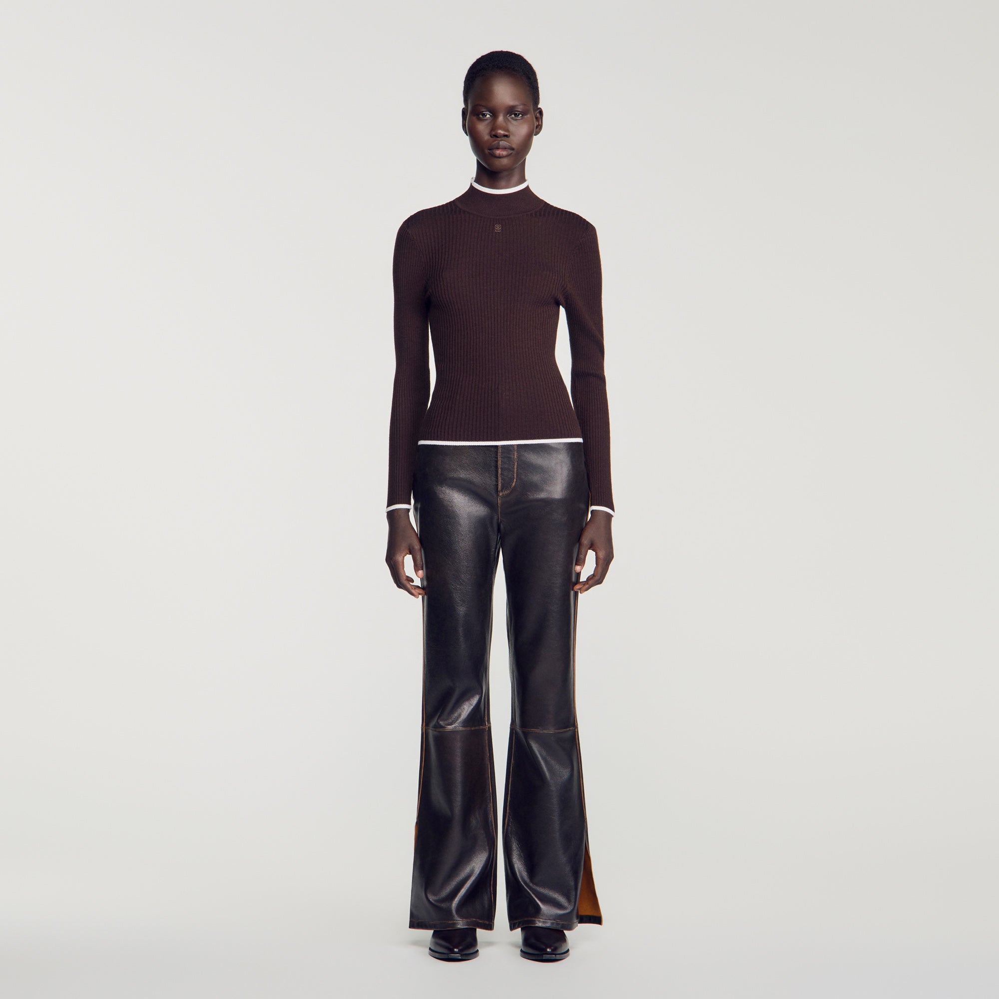 Cole Ribbed roll-neck jumper Brown
