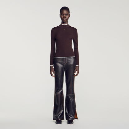 Cole Ribbed roll-neck jumper Brown