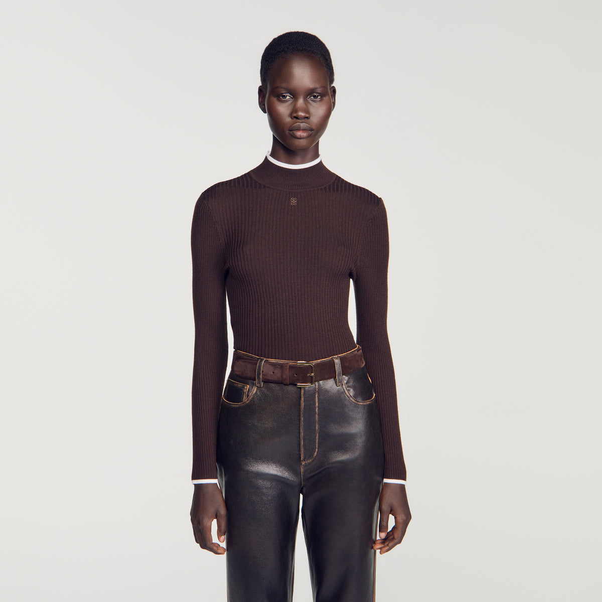 Cole Ribbed roll-neck jumper Brown