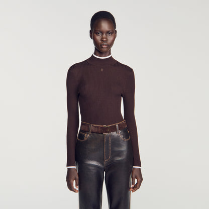 Cole Ribbed roll-neck jumper Brown