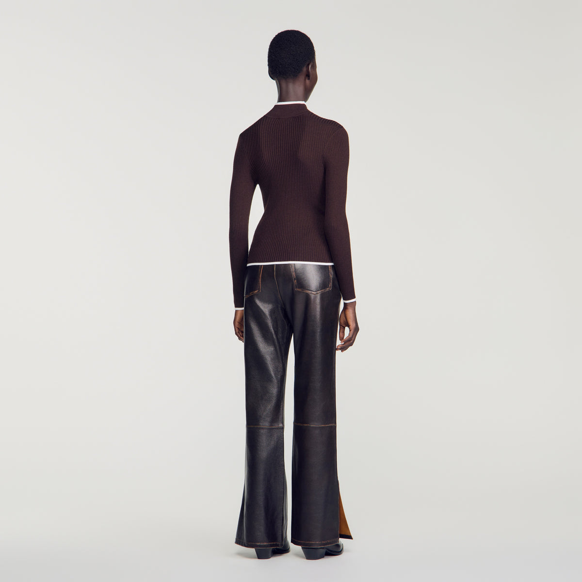 Cole Ribbed roll-neck jumper Brown