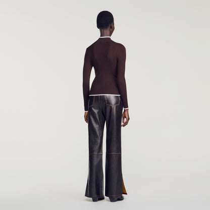 Cole Ribbed roll-neck jumper Brown