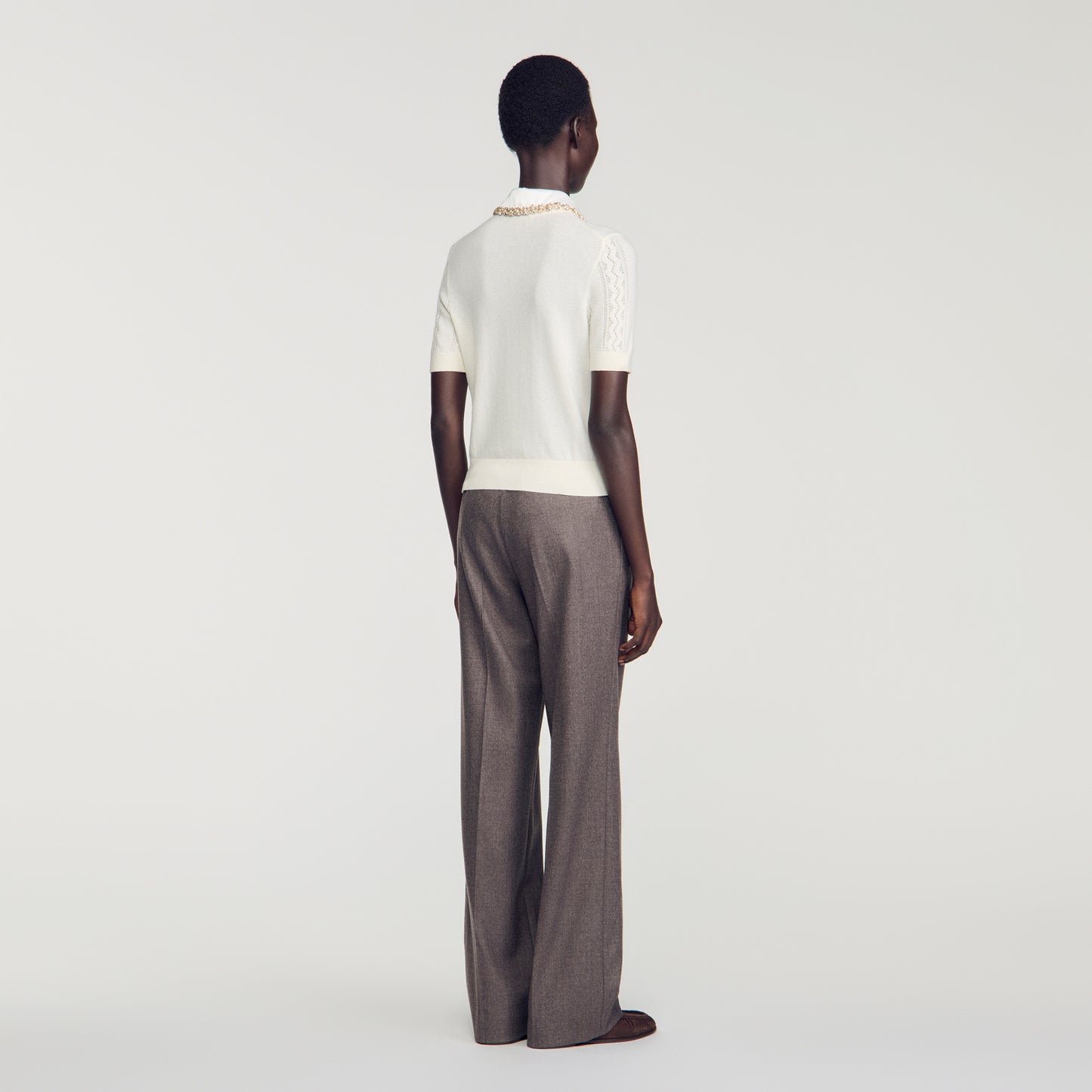 Mirabelle Jewellery-neck pointelle jumper Ecru