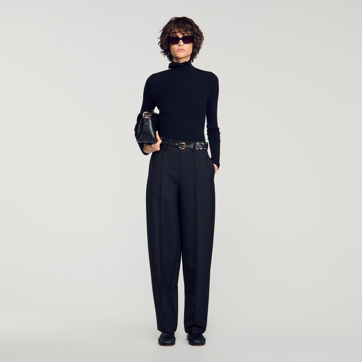 Lana Ruffled roll-neck wool jumper Black