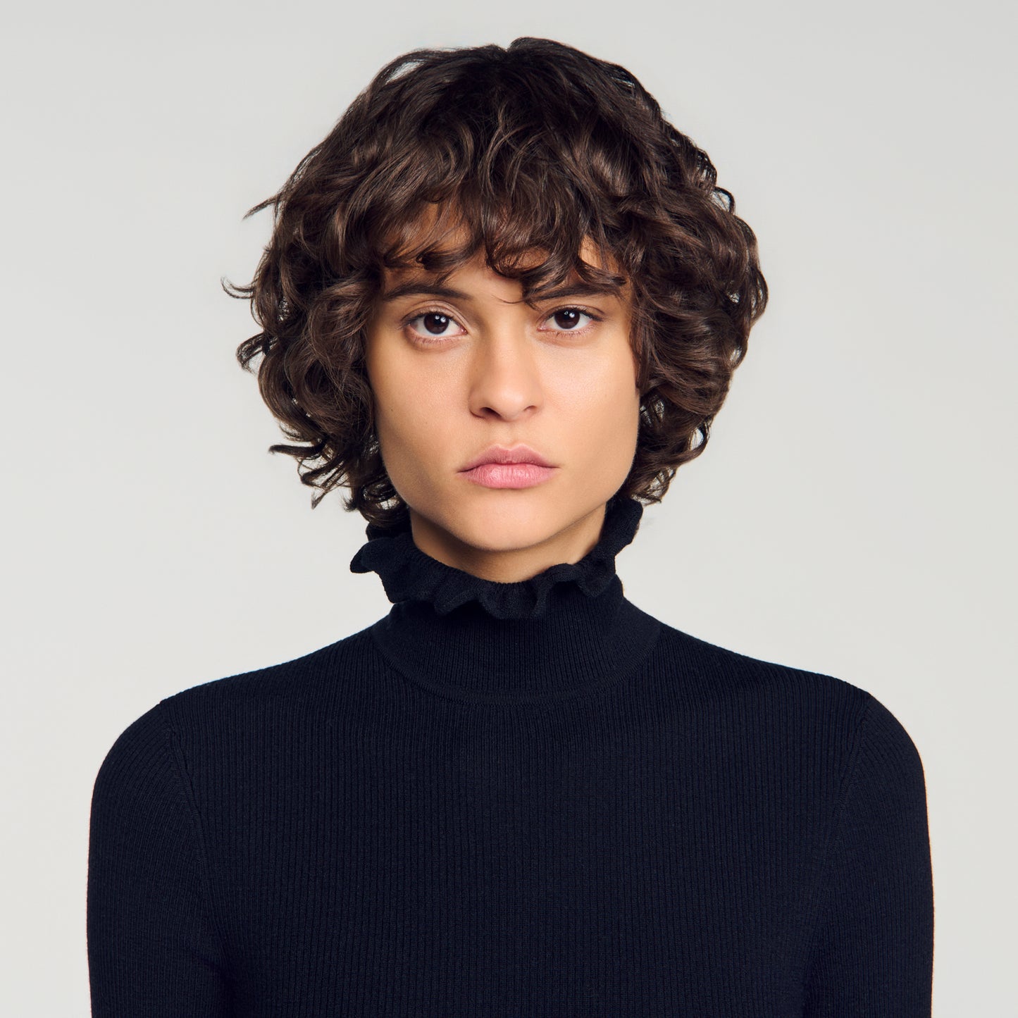 Lana Ruffled roll-neck wool jumper Black