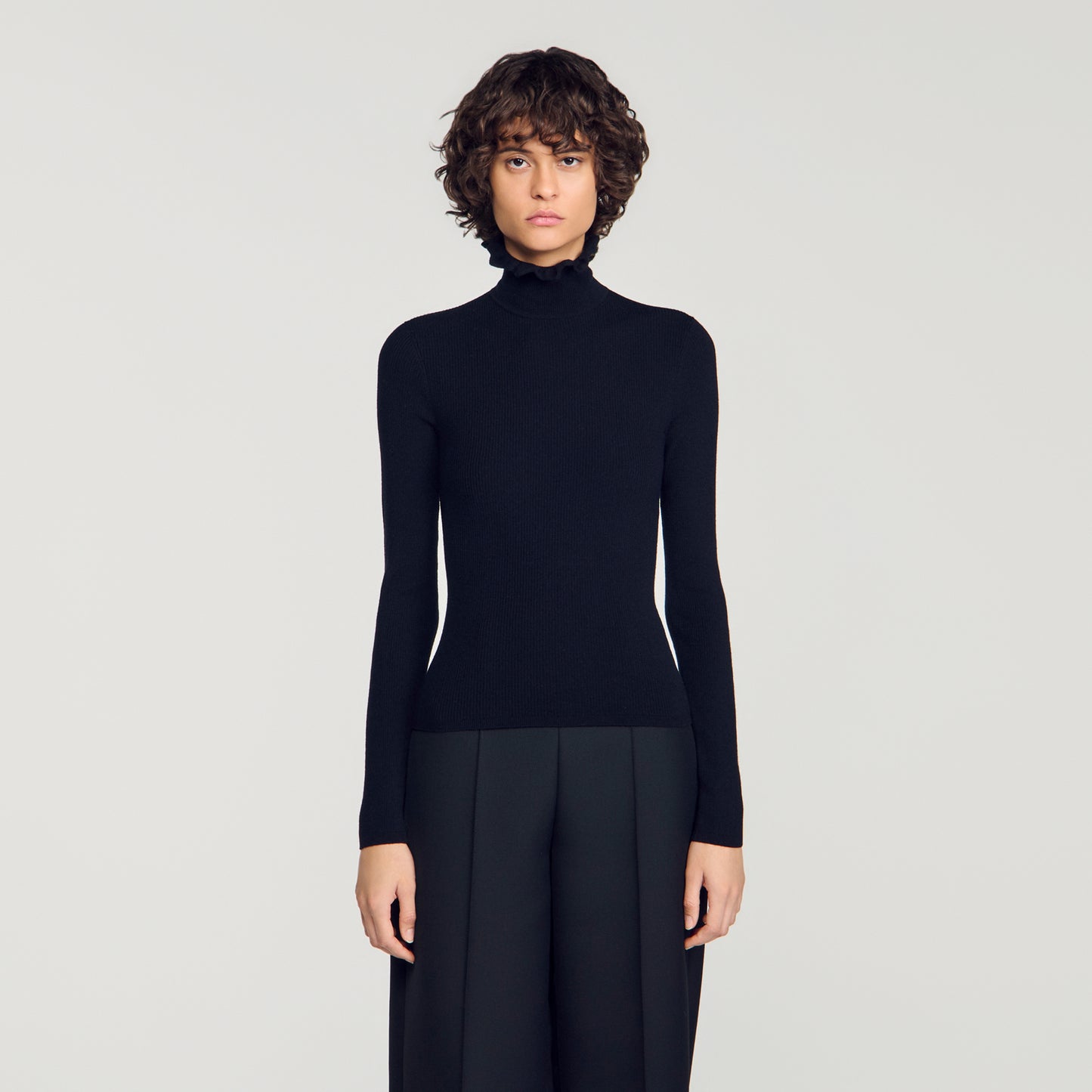 Lana Ruffled roll-neck wool jumper Black