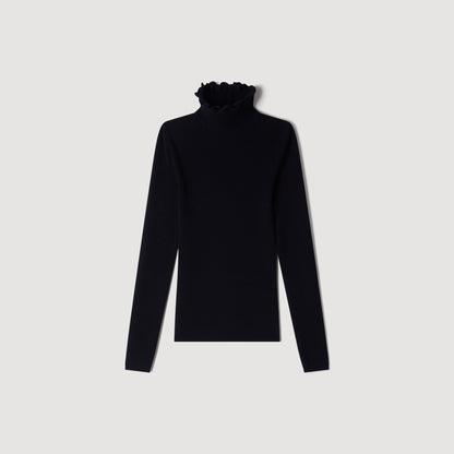 Lana Ruffled roll-neck wool jumper Black