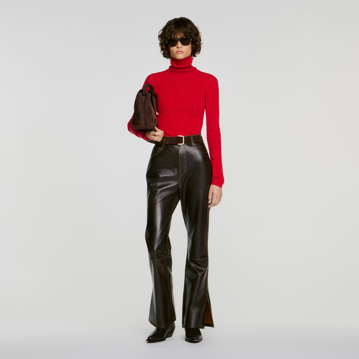 Eline Cable knit roll-neck jumper Red
