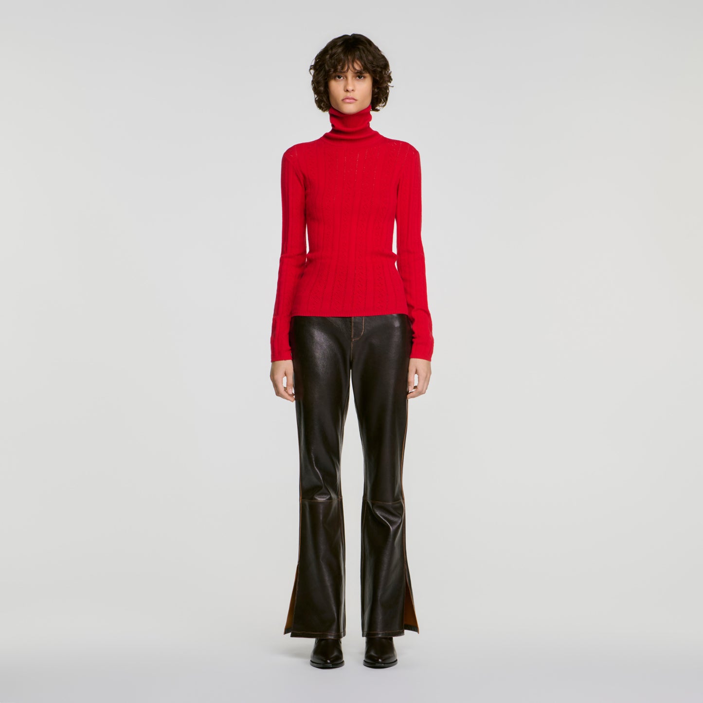 Eline Cable knit roll-neck jumper Red